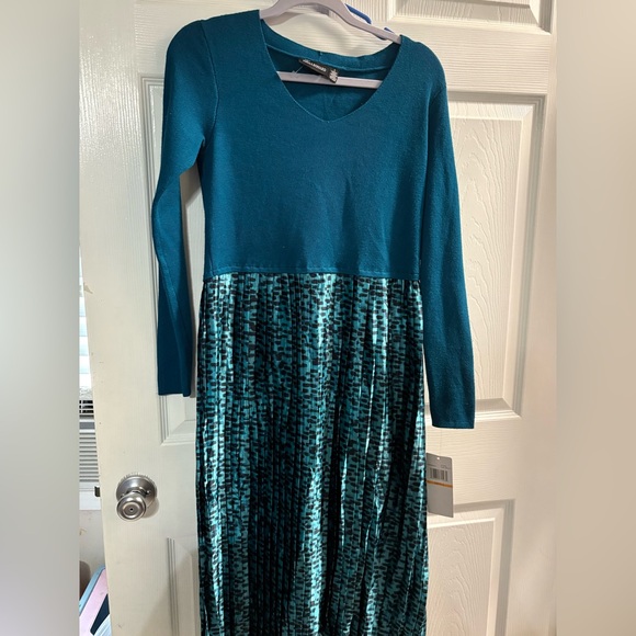 Women's Nina Leonard Lurex Knit Midi Dress- Teal Multi Size Small - Picture 3 of 8